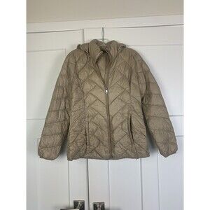 London Fog Womens Sz Small Packable Down Jacket Coat Zip Front, Tan